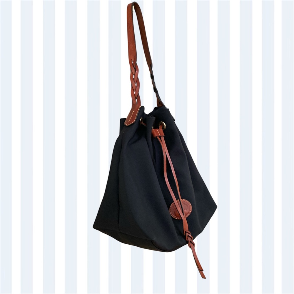 Classic Dooney & Bourke Nylon Drawstring Black and Red Interior Bucket Bag EUC - Picture 5 of 9